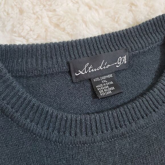 Studio GA Wool Cashmere Grey Long Sleeve Crew Neck Ribbed Sweater - Picture 7 of 7